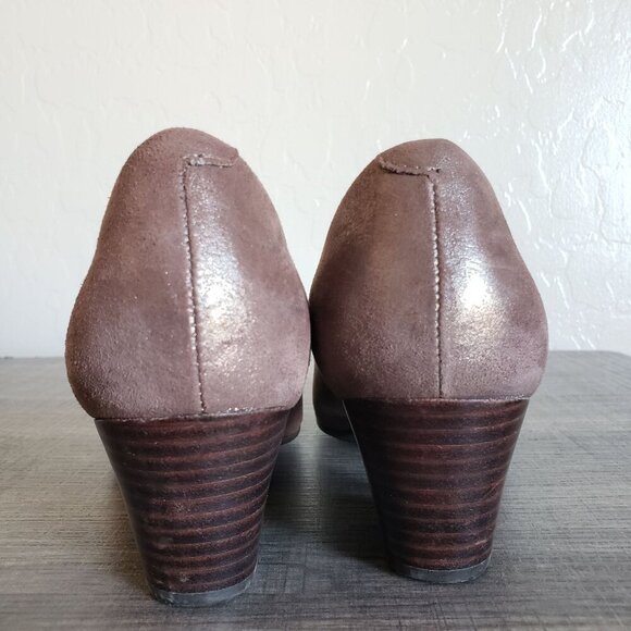 Sofft Lindon Block Heel Leather Pumps Metallic Taupe Women's 7.5 Slip-On Comfort - Picture 4 of 10